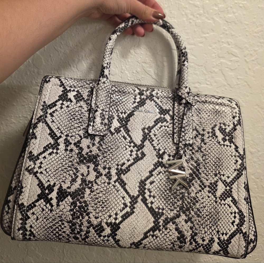 Michael Kors Black and White Snake Print Satchel